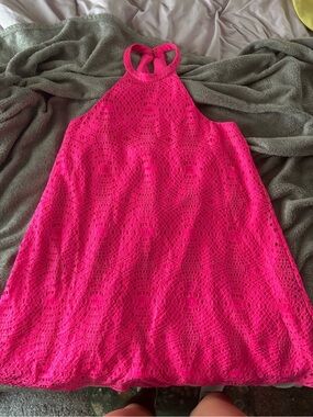 Lilly Pulitzer Hot Pink Crochet Halter Dress size M EUC